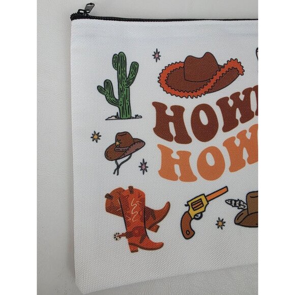 New Howdy Howdy Western Themed Zippered Canvas Pouch Bag Makeup Toiletries - Picture 2 of 6